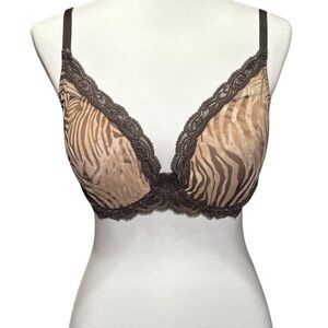 Natori Feathers Contour Plunge Bra in a zebra print size 34F (DDD)